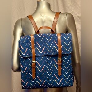 Modcloth Laptop Book Bag Backpack Navy Blue Pen/Pencil Chevron Pattern